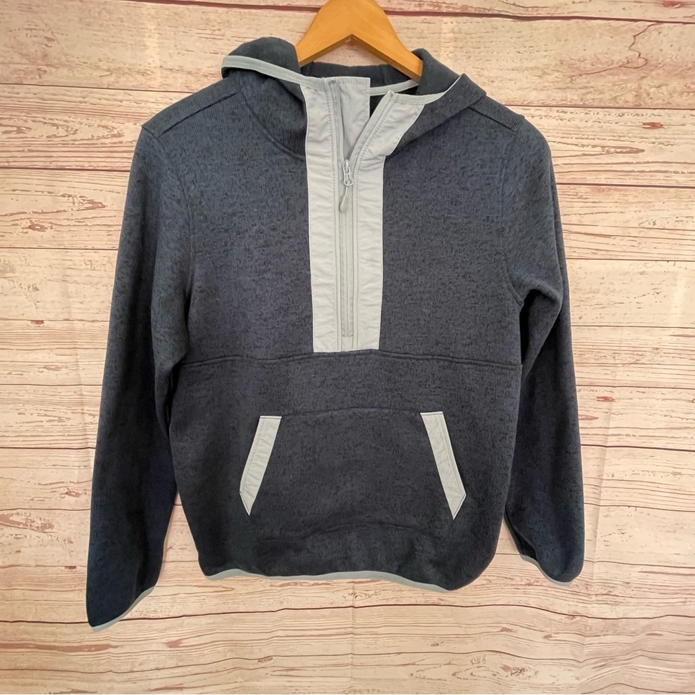 Sierra Designs Hooded Pullover 1/2 Zip Woman’s Sz M Blue Pocket Hiking Running